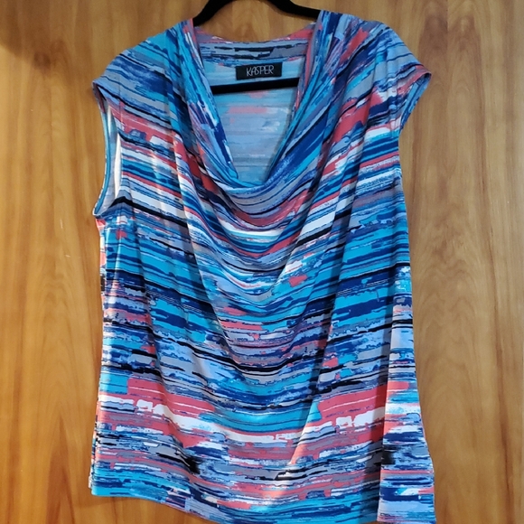 Kasper Women's Blue and Pink Striped Blouse - Picture 1 of 2